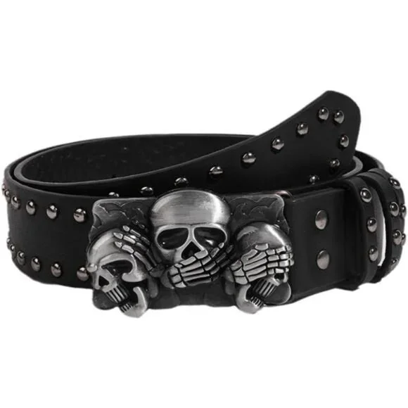 Mens Belt Leather Skull Buckle Belt - Picture 1 of 7
